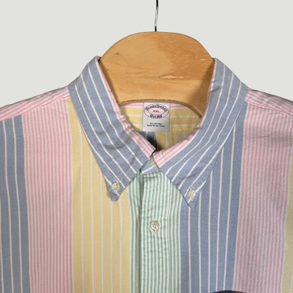 Brooks Brothers The Friday Oxford Shirt Mens XXL Multi Color Pastel Stripe‎ NEW